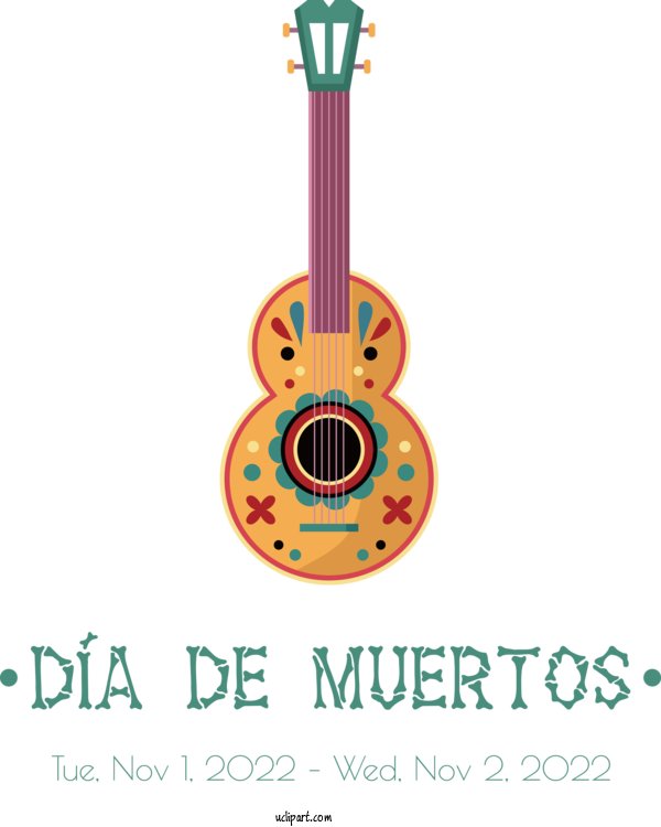 Free Day Of The Dead Acoustic Guitar Guitar Bass Guitar For Dia De Los Muertos Clipart Transparent Background