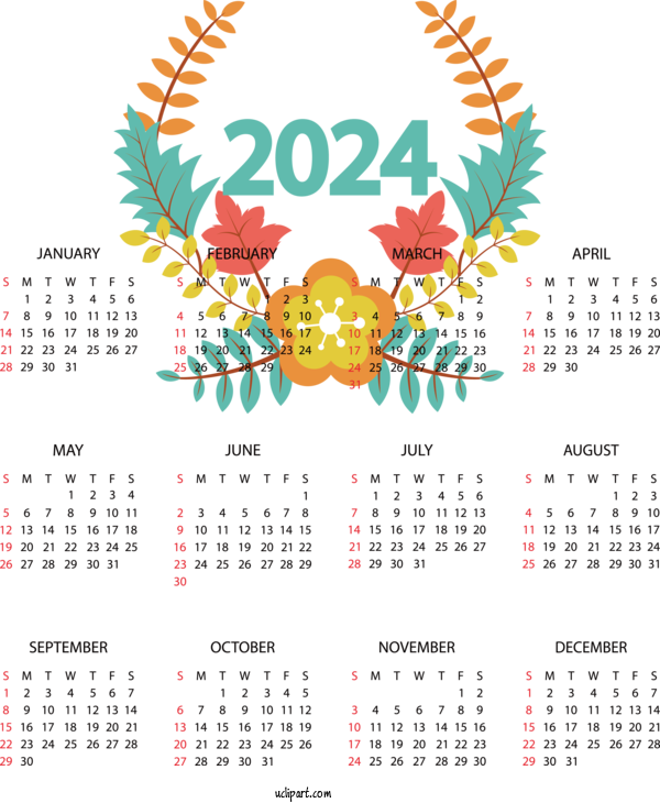 Free 2024 Yearly Calendar 2024 Yearly Calendar 2024 Printable Yearly Calendar 2024 Printable Calendar For 2024 Printable Yearly Calendar Clipart Transparent Background