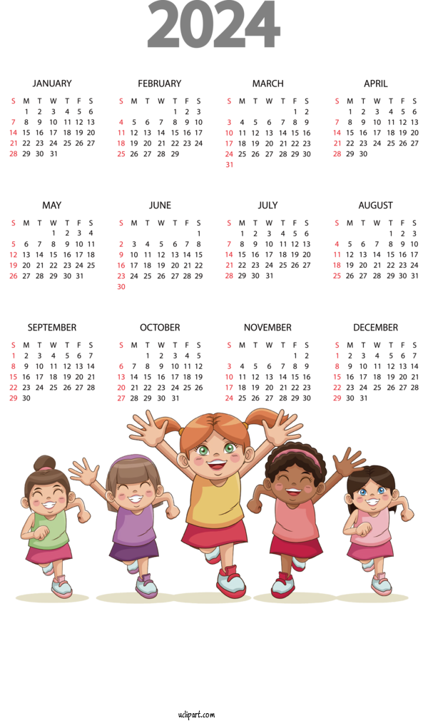 2024 Yearly Calendar Template With Kids Background 