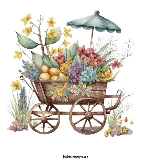 Free Watercolor Garden Cart Filled With Easter Eggs Watercolor Easter Garden Cart Easter Eggs For Easter Eggs Clipart Transparent Background