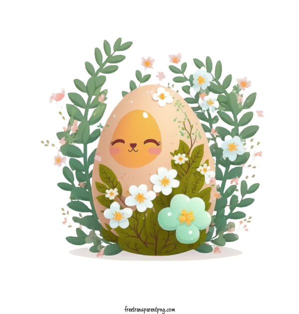 Free Cute Egg With Easter Flowers Foliage Decoration Easter Egg Easter Day For Easter Egg Clipart Transparent Background