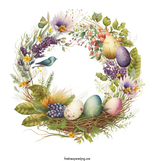 Free Easter Wreath Easter Wreath Painted Eggs Easter Eggs For Colourful Easter Wreath With Painted Eggs And Plants Clipart Transparent Background