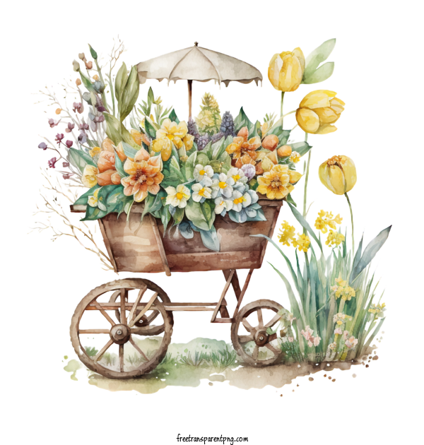 Free Watercolor Garden Cart Filled With Easter Eggs Watercolor Easter Garden Cart Easter Eggs For Easter Eggs Clipart Transparent Background