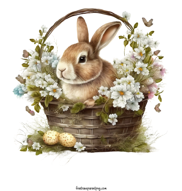 Free Bunny And Easter Eggs Cartoon  Bunny Easter Eggs Easter Basket For Cartoon Cute Bunny And Easter Eggs In Basket Clipart Transparent Background
