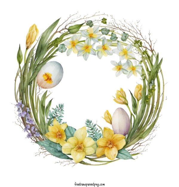Free Watercolor Easter Wreath With Eggs Watercolor Easter Easter Wreath Easter Eggs For Easter Wreath Clipart Transparent Background