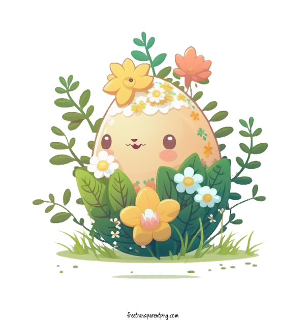 Free Cute Egg With Easter Flowers Foliage Decoration Easter Egg Easter Day For Easter Egg Clipart Transparent Background