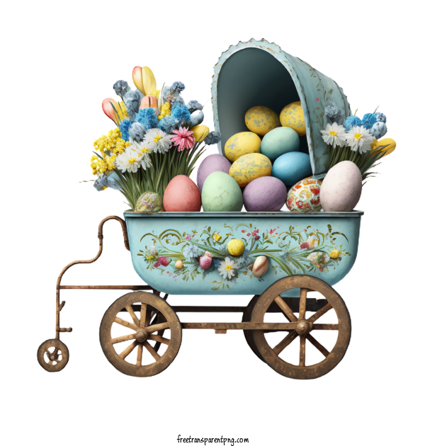 Free Garden Cart Filled With Easter Eggs Garden Cart Easter Eggs Easter Day For Easter Eggs Clipart Transparent Background