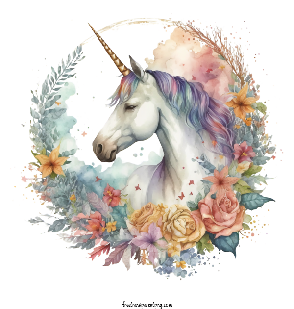 Free Watercolor Beautiful Unicorn Surrounded With Flowers Watercolor Unicorn Unicorn Flower Frame For Watercolor Unicorn Clipart Transparent Background