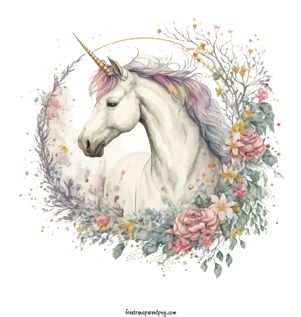 Free Watercolor Beautiful Unicorn Surrounded With Flowers Watercolor Unicorn Unicorn Flower Frame For Watercolor Unicorn Clipart Transparent Background