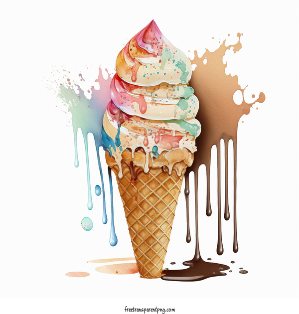 Free Watercolor Melted Ice Cream Cone Ice Cream Cone Watercolor Ice Cream Cone Melted Ice Cream Cone For Ice Cream Cone Clipart Transparent Background