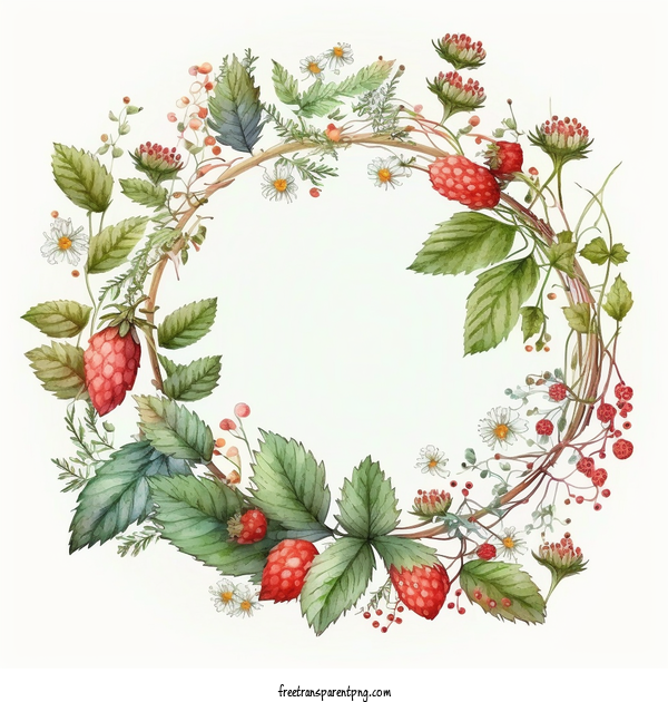 Free Watercolor Hand Drawn Wild Strawberry Flower Wreath Frame Watercolor Strawberry Hand Drawn Flower Wild Strawberry For Strawberry Wreath Clipart Transparent Background