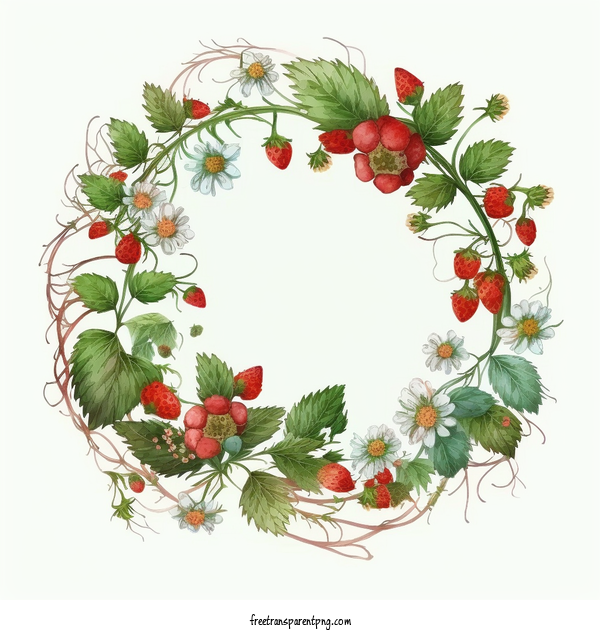 Free Watercolor Hand Drawn Wild Strawberry Flower Wreath Frame Watercolor Strawberry Hand Drawn Flower Wild Strawberry For Strawberry Wreath Clipart Transparent Background