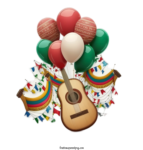 Free Cartoon Mexico Guitar With Balloons Cinco De Mayo Mexico Guitar Balloons For Cinco De Mayo Clipart Transparent Background