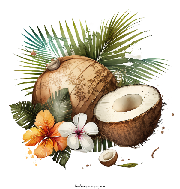 Free Retro Coconut With Starfish Hibiscus Palm Leaf Retro Coconut Starfish Hibiscus For Coconut Clipart Transparent Background