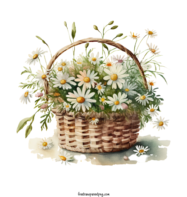 Free Watercolor Daisy In Basket Rustic Country Watercolor Daisy Daisy Basket Rustic Country For Daisy Clipart Transparent Background