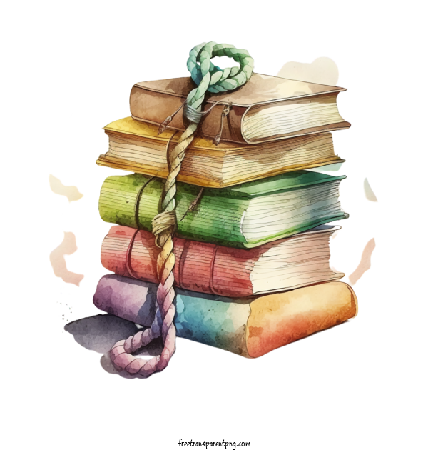 Free Watercolor Cartoon Books Stacked And Tied Together Stack Of Books Watercolor Books Cartoon Books For Stack Of Books Clipart Transparent Background