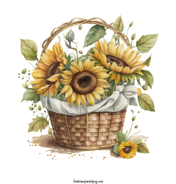 Free Watercolor Sunflower In Basket Rustic Country Watercolor Sunflower Sunflower Basket For Watercolor Sunflower Clipart Transparent Background