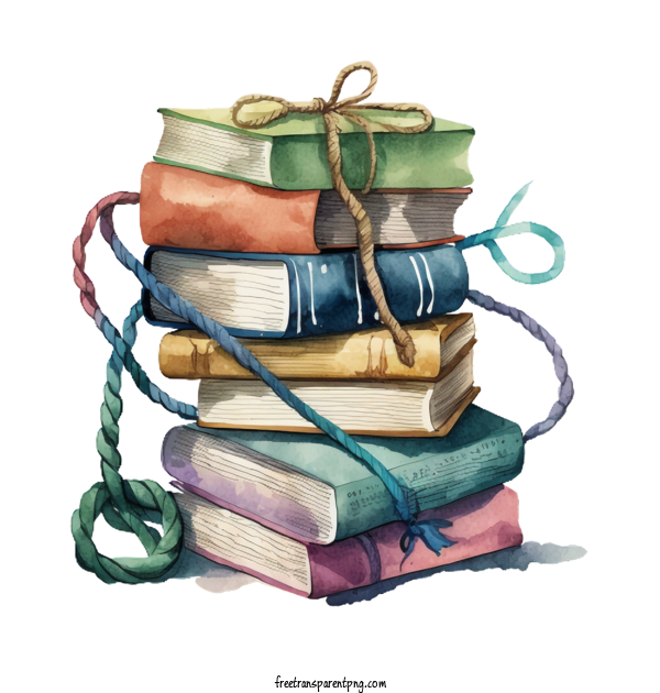 Free Watercolor Cartoon Books Stacked And Tied Together Stack Of Books Watercolor Books Cartoon Books For Stack Of Books Clipart Transparent Background