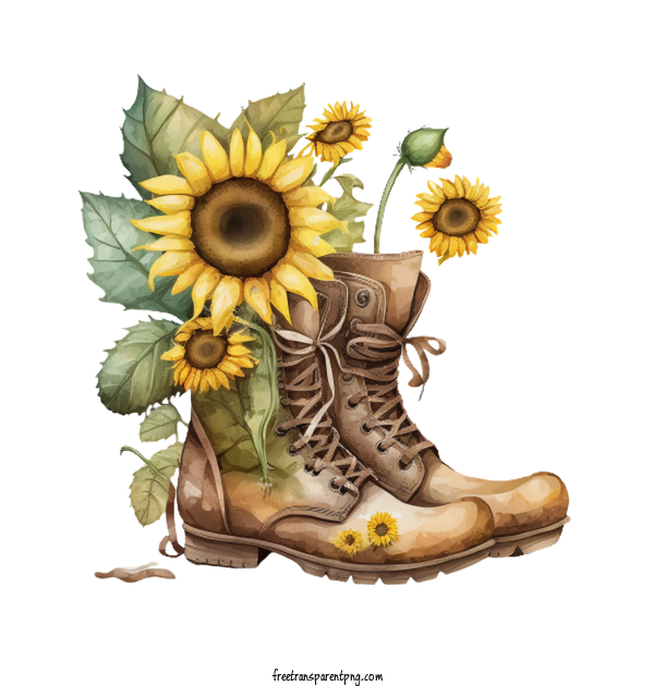 Free Watercolor Sunflower In Cartoon Boots Watercolor Sunflower Sunflower In Boots For Watercolor Sunflower Clipart Transparent Background
