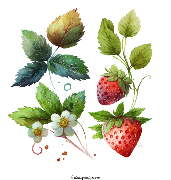 Free Watercolor Strawberries Flowers And Fruits With Leaves Watercolor Strawberries Watercolor Strawberry For Watercolor Strawberries  Clipart Transparent Background