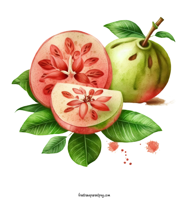 Free Watercolor Guava And Sliced Guava With Cartoon Style Watercolor Guava Watercolor Guava Slices Cartoon Guava For Guava Clipart Transparent Background