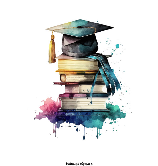 Free Watercolor Graduation Cap On Book Stack With Diploma Watercolor Graduation Cap Watercolor Stack Of Books For Graduation Cap Clipart Transparent Background