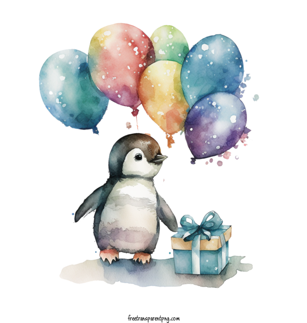 Free Animals Watercolor Little Penguin With Gifts Balloons Watercolor Penguin Baby Penguin For Penguin Clipart Transparent Background