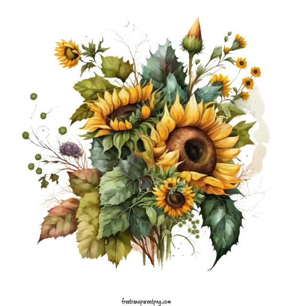 Free Flowers Hand Painted Sunflower Sunflower Bouquets For Sunflower Clipart Transparent Background