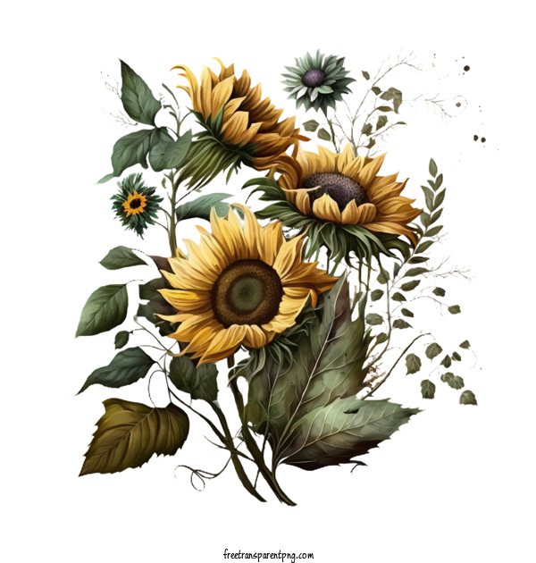 Free Flowers Hand Painted Sunflower Sunflower Bouquets For Sunflower Clipart Transparent Background