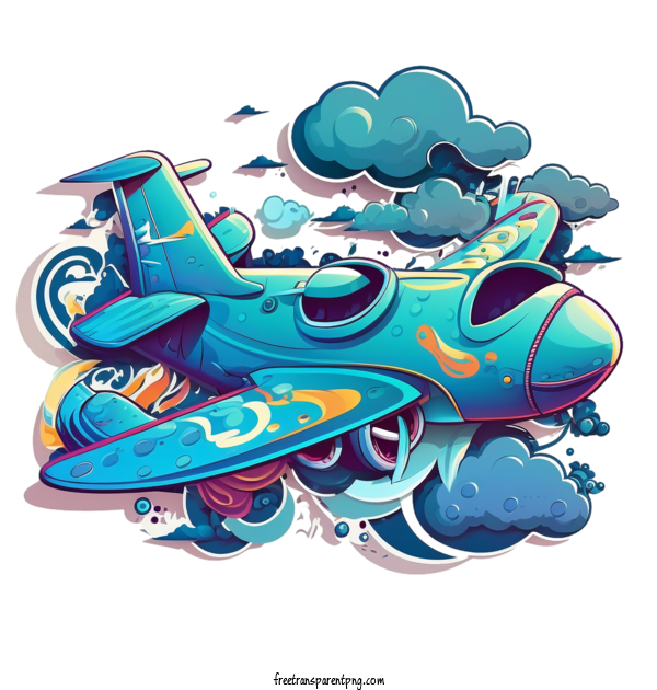 Free Transportation Psychedelic Airplane Cartoon Airplane Blue Airplane For Airplane Clipart Transparent Background