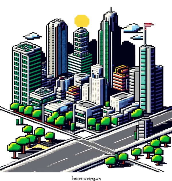 Free Buildings Pixel Art City For City Clipart Transparent Background