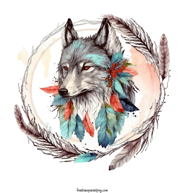 Free Animals Wolf Watercolor Wolf Wolf With Feather For Wolf Clipart Transparent Background