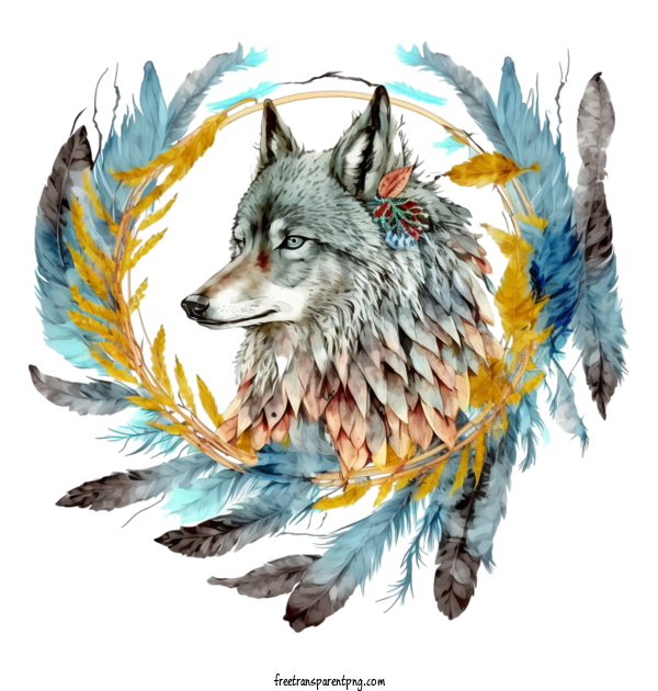 Free Animals Wolf Watercolor Wolf Wolf With Feather For Wolf Clipart Transparent Background