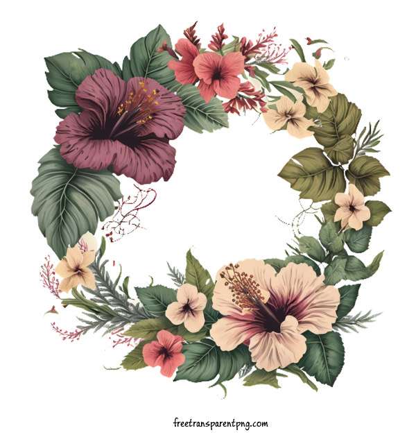 Free Flowers Vintage Hibiscus Hibiscus Wreath For Hibiscus Clipart Transparent Background