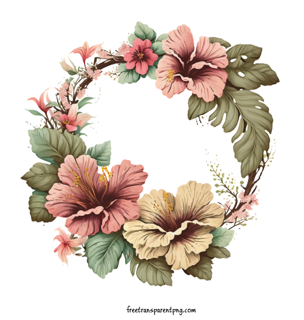 Free Flowers Vintage Hibiscus Hibiscus Wreath For Hibiscus Clipart Transparent Background