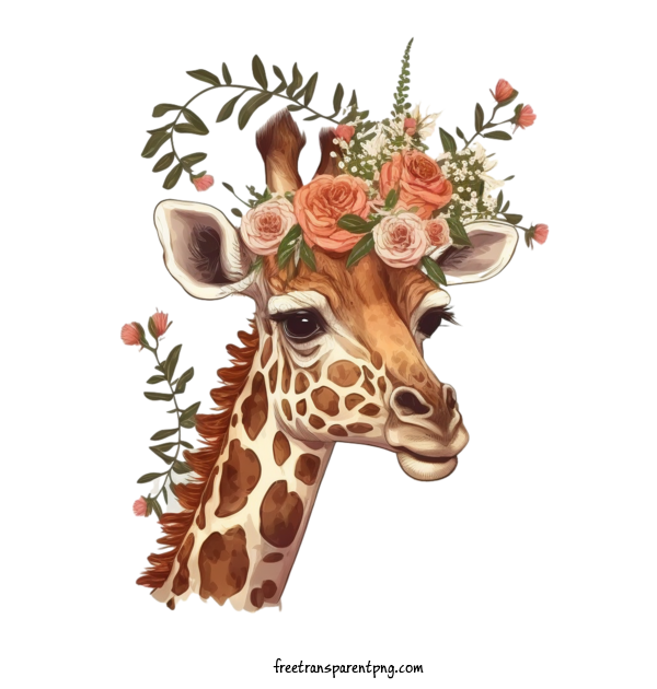 Free Animals Giraffe Giraffe Floral Headband For Giraffe Clipart Transparent Background