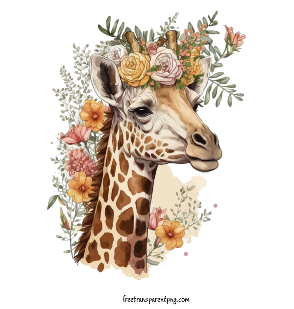 Free Animals Giraffe Giraffe Floral Crown For Giraffe Clipart Transparent Background