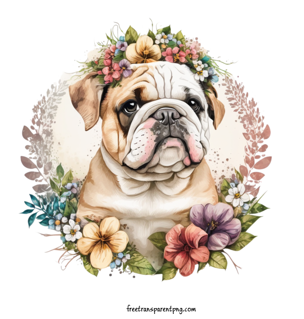 Free Animals Dog Bulldog Bulldog In Wreath For Dog Clipart Transparent Background