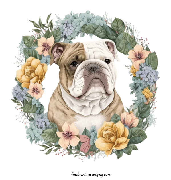 Free Animals Dog Bulldog Bulldog In Wreath For Dog Clipart Transparent Background