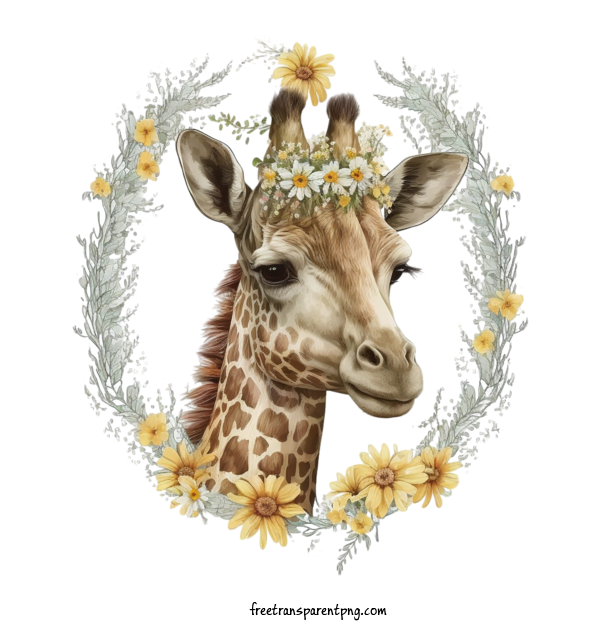 Free Animals Giraffe Giraffe Flower Wreath For Giraffe Clipart Transparent Background