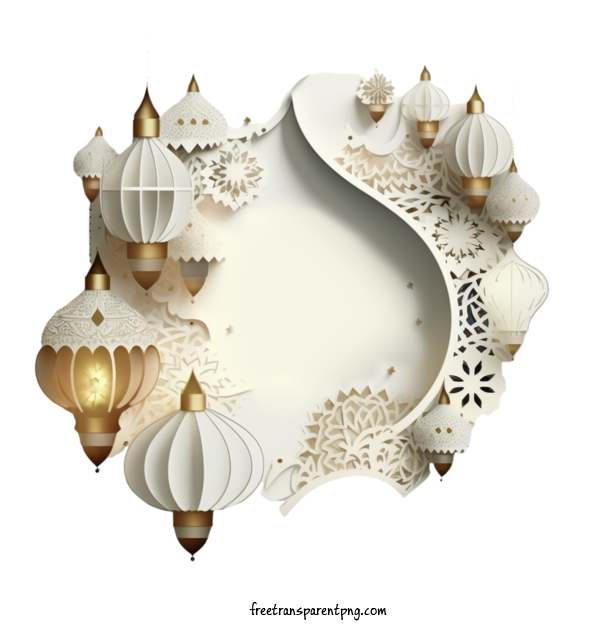 Free Holidays Eid Al Adha Chinese Lanterns Papercut Design For Eid Al Adha Clipart Transparent Background