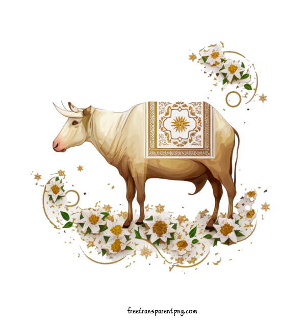Free Holidays Eid Al Adha Cow Flower For Eid Al Adha Clipart Transparent Background