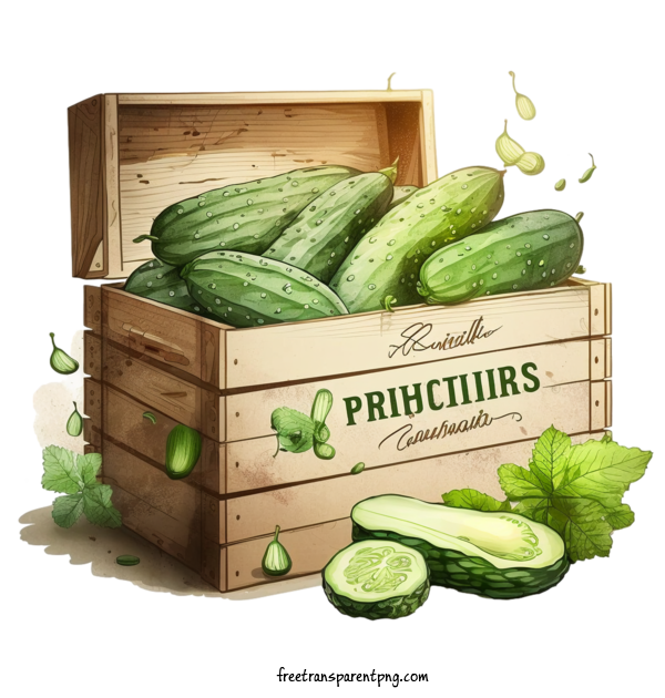 Free Food Cucumbers In Wooden Box Watercolor Cucumbers Image Content For Vegetable Clipart Transparent Background