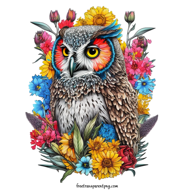 Free Animals Owl Owl Colorful Flowers For Owl Clipart Transparent Background