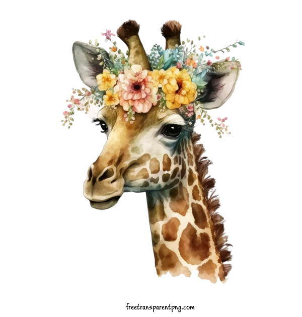 Free Animals Giraffe Giraffe Floral Crown For Giraffe Clipart Transparent Background