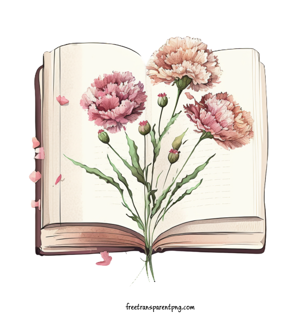 Free School Book Watercolor Books Carnations Flowers For Book Clipart Transparent Background