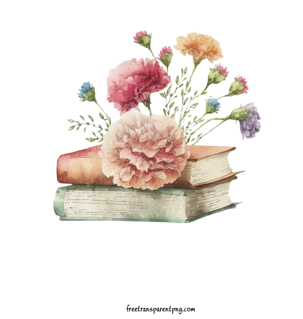 Free School Book Watercolor Books Carnations Flowers For Book Clipart Transparent Background