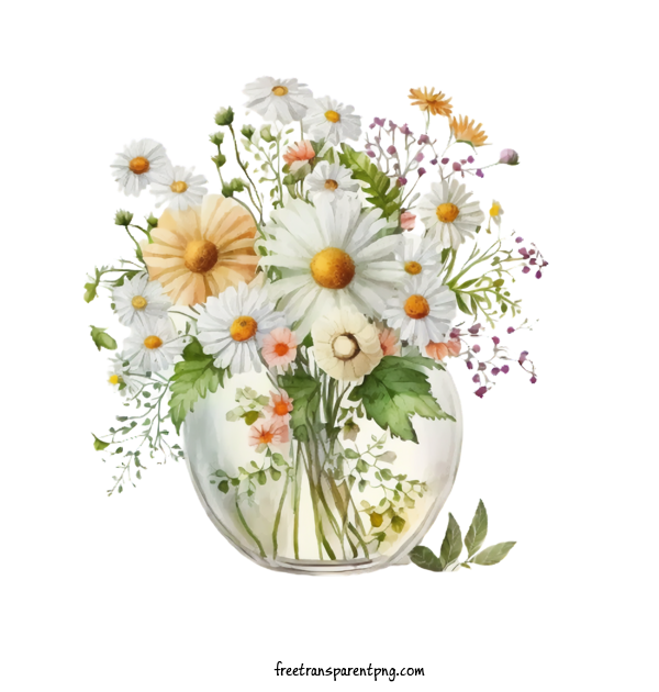 Free Flowers Daisy Glass Jar Bouquet For Daisy Clipart Transparent Background