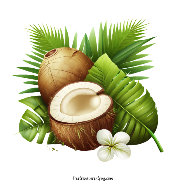 Free Fruit Coconut Coconut Palm Leaves For Coconut Clipart Transparent Background
