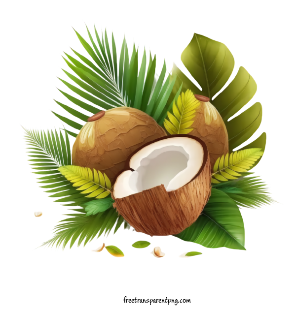 Free Fruit Coconut Coconut Leaves For Coconut Clipart Transparent Background